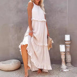 Summer New Holiday Wind Lotus Leaf Side Long Dress Swing Flowing Beach Dress
