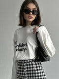 Hot Sale Retro Print T-Shirt Women Cotton Long-Sleeved Letter Pattern Loose