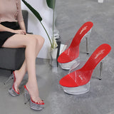 Zingj Style Sexy Super High Heels 15CM Thin Heel Waterproof Platform Slippers Transparent Crystal Shoes Wedding Shoes Banquet High