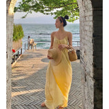 Zingj Yellow Halter Dress Loose Lazy Wind Summer 2023 New Back Sexy Light Yellow