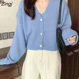 Autumn Women Knitted Two Piece Set Long Sleeve Loose Knitted Cropped Cardigan + Spaghetti Strap Camisole Top Clothing