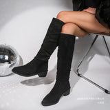 Leopard-Print Round Head And Long-Heeling Boots Girl Retro Large-Size Western Cowboy Long-Sleet Fashion