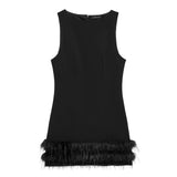 Women's Clothing Explosion Simple Fashion Small Black Dress Hem Feathers Elastic Short