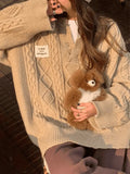 Oversized V Neck Cable Knit Sweater-Outfit