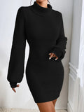 Women's Sweater Dress Stylish Simple Thin Knitted High-Necked Solid-Colored Knitted