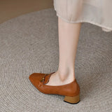 Retro Square Head Single Shoe Heel Thick Heel 2025 Spring And Autumn New Women's Foot Small Leather Shoes Women's