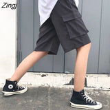 Women Summer BF Loose 2XL Solid Pockets Knee-length Streetwear Safari-style Unisex Womens All-match Wide-leg Fashion