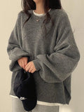 Oversized Split Hem Pullover Sweater- Outfit