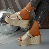 Pine Cake Word Cool Slippers Women's Summer New Large-Size Slopes And Sandals Fish Mouth High Heel