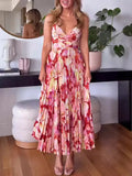 Women's V-Necked Dresses Dresses Printed Sleeveless Beach 100-Fold Fashion Sexy
