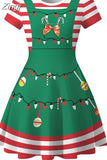 Dress Women Casual Elegant Print Red Xmas Party Dress Vintage Retro O-neck Short Sleeve A-Line Vestidos Robe