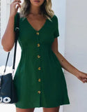Street Hipster Solid Color V-neck Slim-fit Button High Waist
