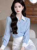 Year's Popular Beautiful French Shirt Milk Gentle Belly Top Design Small Blue Shirt