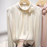 Zingj Temperament Shows Thin Three-Dimensional Flower Pure Color Set Jacket Female Spring New Long Sleeve Satin Simulation Silk