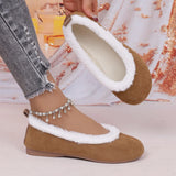 Solid-Colored Velvet Flat Bottom Low-Top Cotton Shoes Women Plus Velvet Wide Buns To Keep Warm Hair Single