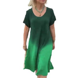 Women's Summer Short-Sleeved Korean Version Of The Design Of The Gradual Change Of Color In The Long T-Shirt Dress