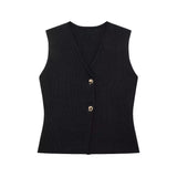 Summer Women's Solid Color Repair Gold Button Knitted Vest Blouse