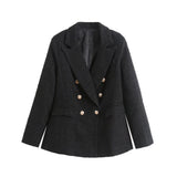 Women's Spring And Autumn Fashion Double Buckle Flowers This Lattice Suit Jacket Retro Long-Sleeved Pocket Suit