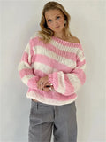 Knit Striped Off-shoulder Sweater-Outfit