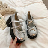 Mary Jane Shoes Women's Summer 2025 New Shallow Thick Heel Single Shoe Bow With Skirt Jk Small Leather