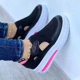 Spring And Summer New Large-Size Leisure Single Shoes Women Thick Sole Flying Weaving Breathable Magic Stick Casual Mesh