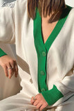 Cardigans for Women 2023 Knit Long Sleeve Pink Green V Neck Female Loose Button Up Knitted Oversized Cardigan