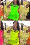Out Holes 2023 Sexy Women Summer Dress Tie Dyeing Print Bodycon Mini Dress Beach Clubwear Sleeveless Short Pencil