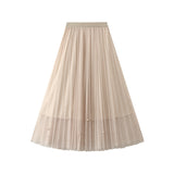 Industry Nail Pearl Dress Women's Half-Dress Dress 2025 Spring And Autumn Mid-Autumn Long Dress Net Yarn Dress 100Folded Dress