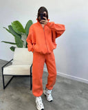 Women's Plus Velvet Set Fashion Simple Long-Sleeved Sweater Pure Color Sports Suit