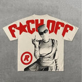 War Girl Graphic Print T-Shirt Y2K Vintage Loose-Sleeved Round-Collar Cotton Top Gothic Street Men's Wear 211-1-Outfit