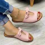 Large Summer Women's Flat-Bottomed Slippers Bow Decorated With Wide Strip Slippers Solid Flat