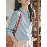 2025 New White Doll Collar Cotton White Shirt Female Long-Sleeved Student Basic Shirt