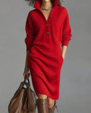 New Autumn Casual Button Collar Loose Straight Knitted Long Sweater