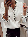Women's Clothing 2025 Autumn And Winter Fashion Bumpy Wood Ear Pearl Button Long Sleeve V Collar Sweater