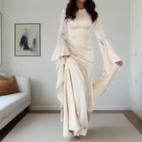 Summer New Round Collar Horn Sleeve Women's Sexy Dress Dress