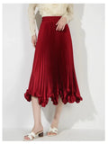 Satin Pleated Ruffles Midi Skirt- Outfit