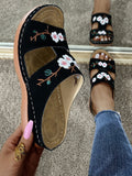 Summer New Women's Shoes Hollow Flowers Embroidered Sandals Slopes And Large-Size Women's