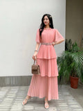 Familiar With The Style Of Temperament Short-Sleeved Round Collar To Close The Waist Thin Cake Dress Dress Dress