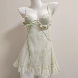 Mesh Pyjamas Women's Spring And Autumn With Chest Pads Small Breast Lace Pure Desire Hanging Aja Skirt Autumn Homewear