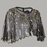 1920s Flapper Shawl Sequin Beaded Short Cape Beaded Decoration Gatsby Party Mesh Short Cover Up Dress