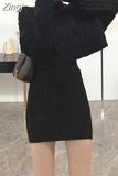 Winter Loose Elegant Outfit Highneck Cropped Pullover Sweater and Elastic Waist Mini Skirt Slim Warm Knitting 2 Piece