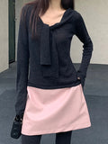 Atmosphere] Temperament Wool Niche Gentle Round Collars On The Shoulder Of The Small Knitted Shirt With Long-Sleeved Knitted
