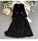 Niche Dress Women's Autumn Dress French Heavy-Bred Celyt Splicing V-Neck Lantern Sleeves To Close The Waist Su Hundred Folded