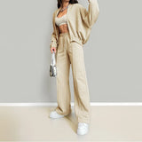 Women's Suit Fashion Pure Color Casual Loose Street Sports Sweater Suit Women's Two