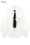 Design Shirt For Women Vintage Elegant Long Sleeve Loose Office Ladies Female Ins Street BF Style Unisex Blouses Chic