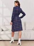 Shirt Women's Dress Plaid Long Sleeves With Long Dress Open