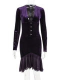 High Quality Velvet Vintage Purple Midi Dresses for Women Elegant Nightclub Party Outfits Long Sleeve