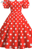 Short Sleeve Polka Dot Vintage Dress Women Summer Peter pan Collar Elegant A-line Midi Long Party Sundress Robe