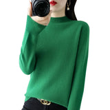 Zingj 2024 Autumn / Winter New Women's Korean Version Slim Half High Collar Short Solid Color Bottom Sweater-Outfit