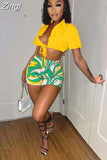 Sexy Two Piece Set Club Outfits for Women Tracksuit Summer White Tie Up Crop Shirt Print Shorts Sweat Suits Matching